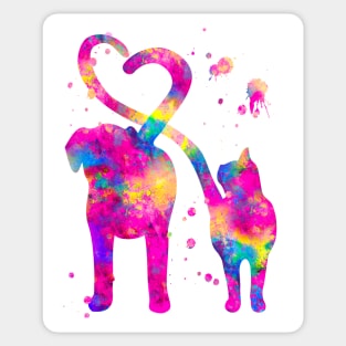 Cat and Dog With Heart Tails Watercolor Painting 2 Sticker
